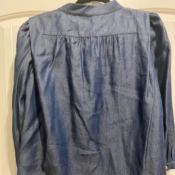 MARC Jacobs Ruffle Denim Button-Up Top 3/4 Sleeve Women's Size 2 - Picture 2 of 8